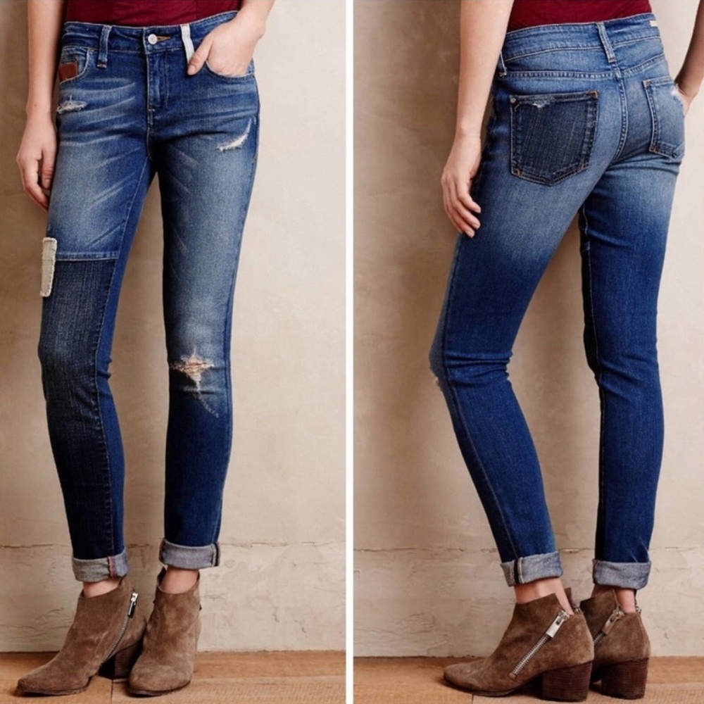 Anthro Pilcro & the Letterpress Stet Limited Edition Distress Patch Skinny Jean